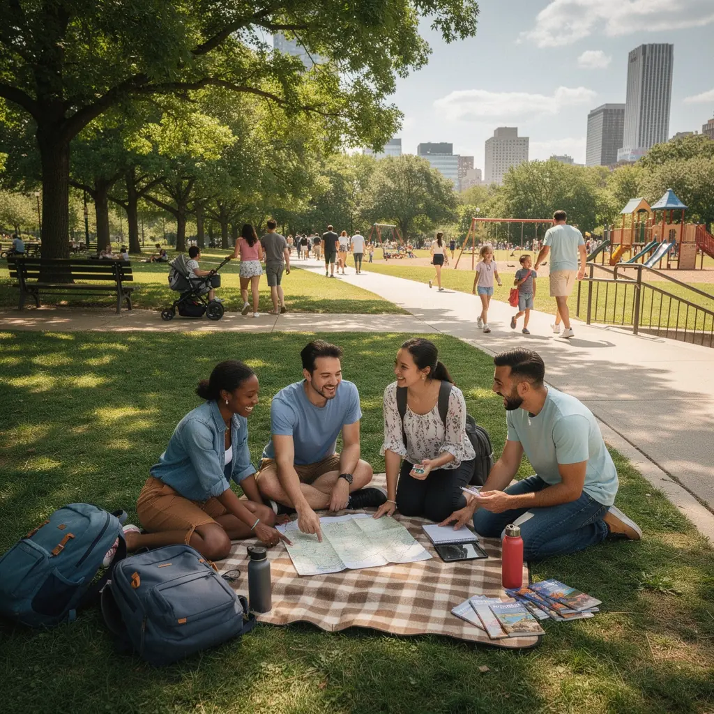 Mapa turystyczna z zaznaczonymi trasami dostosowanymi do rodzin.