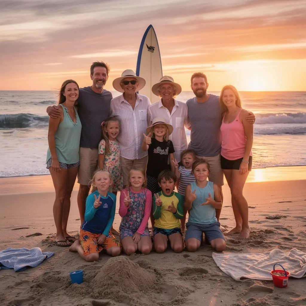 Mama i tata planujący wakacje na laptopie w przytulnym salonie.
